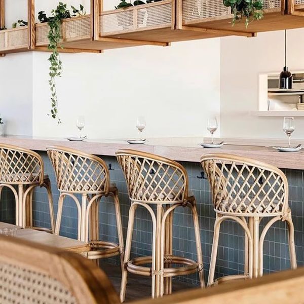 Nordic Rattan High bar Table and Chair Cafe Restaurant Creative Retro Backrest Rattan bar Stool
