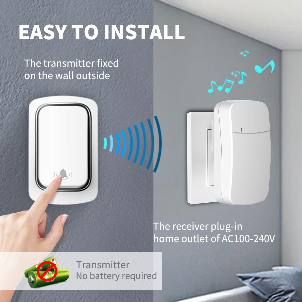 US EU UK Plug Tuya Video Doorbell Self Powered Waterproof Door Bell 150M
