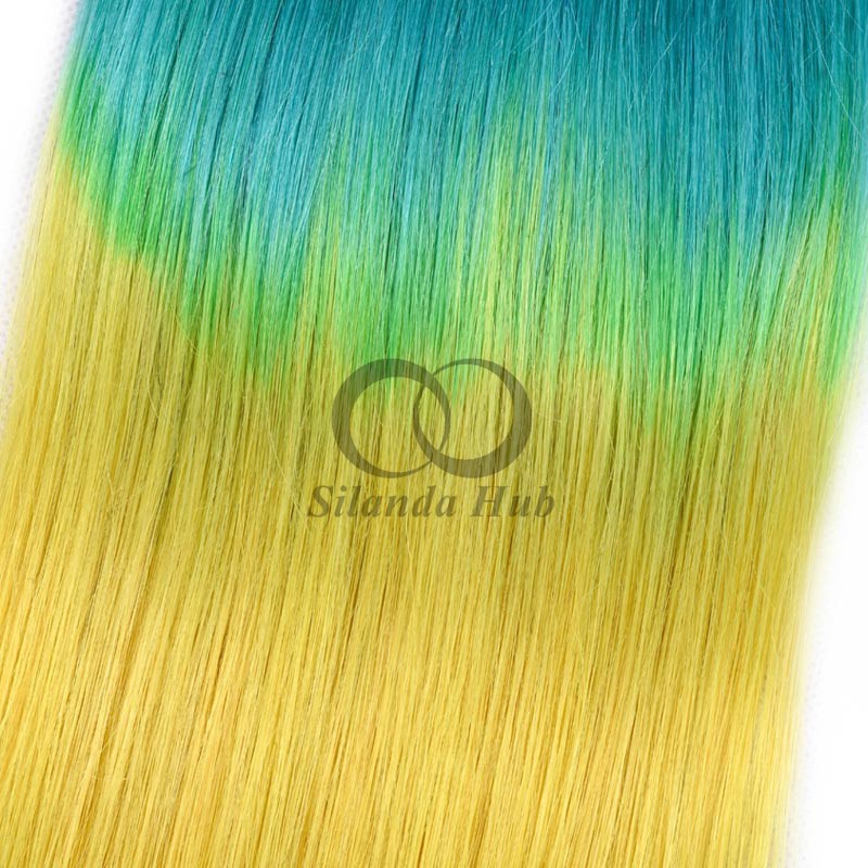 Blue/Light Blue/Yellow Straight Remy Human Hair Bundles Sew In Weave Bundles Brazilian Bundle Deals