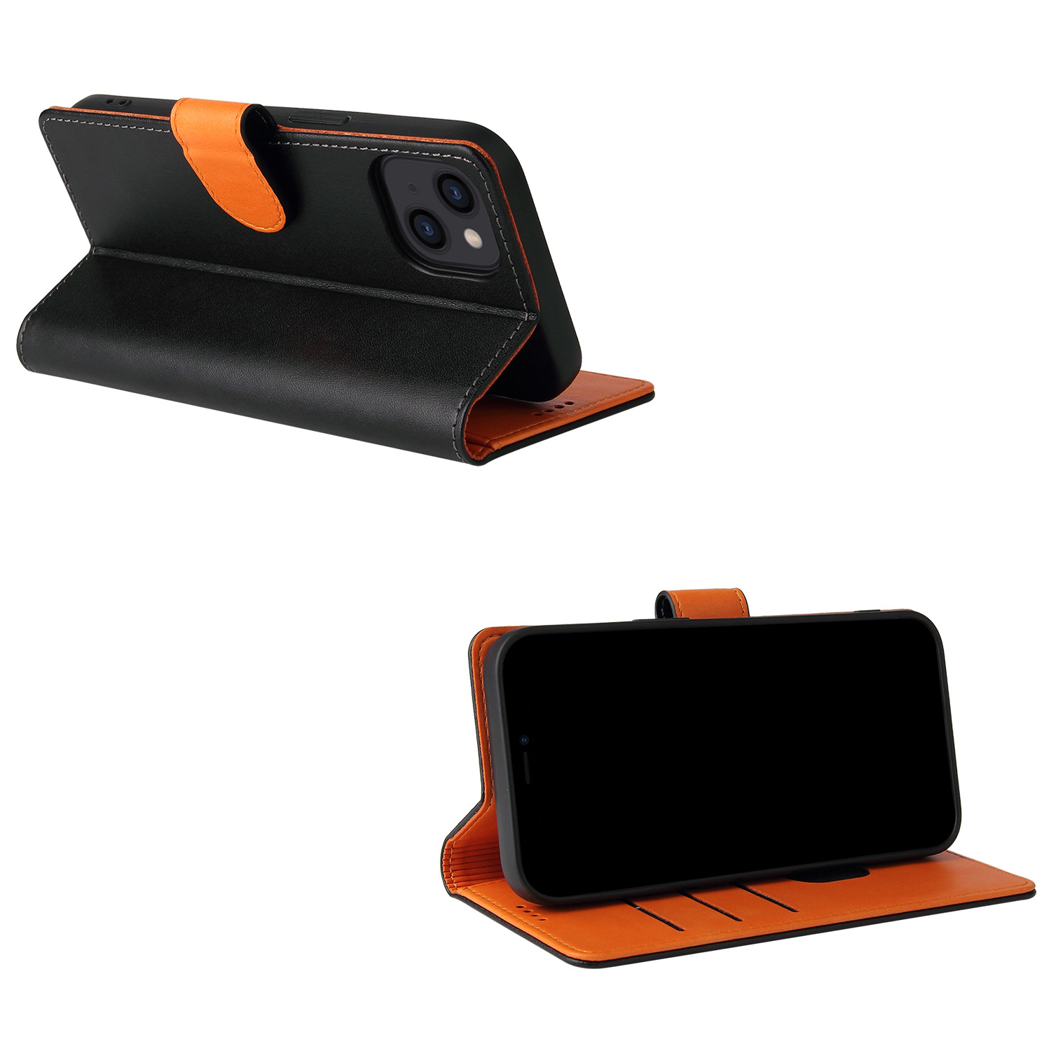Minibook Cell Phone Case Shockproof Genuine Leather Wallet Flip Cover for iPhone 13 14