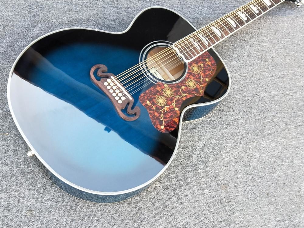 Top quality Blue clolor 12 strings J200 classical acoustic Guitar,Factory maple 43" Jumbo G200vs acoustic guitar