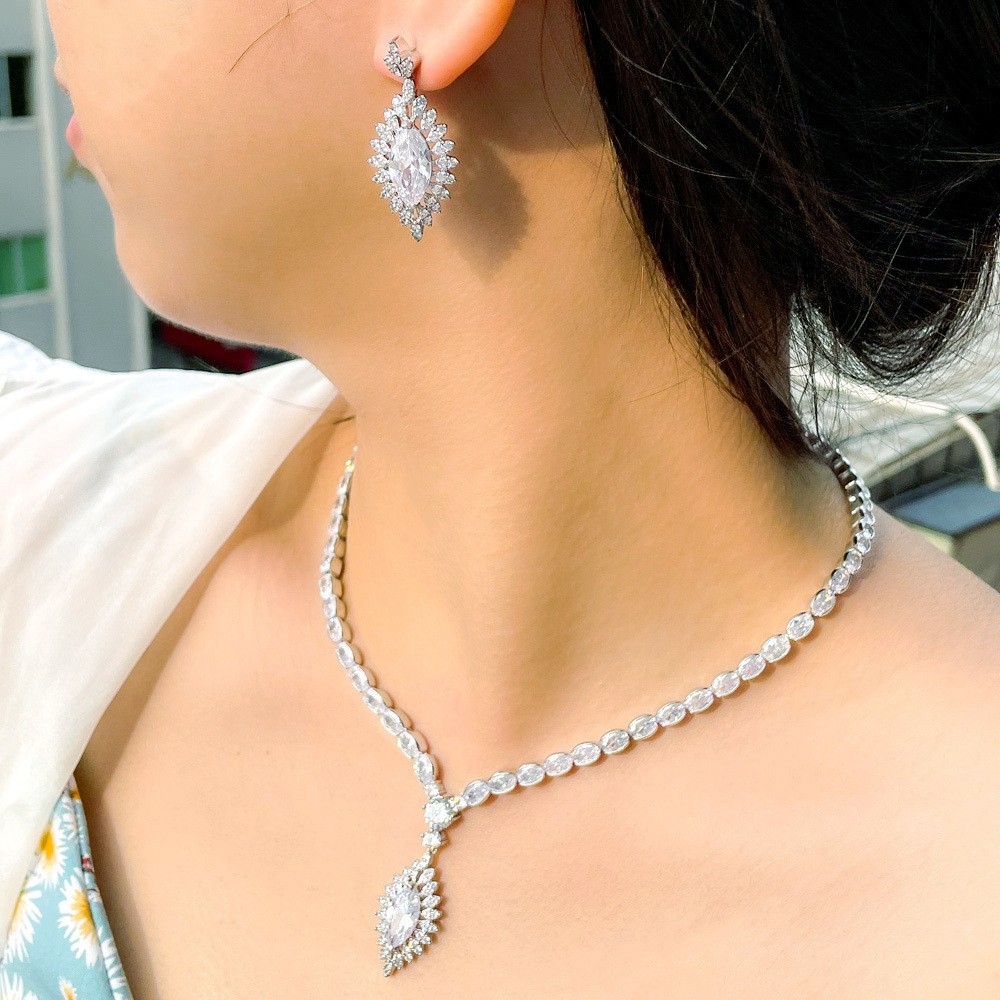 Wholesale Jewelry Set CZ Pendant Necklace Crystal Cubic Zircon Necklace Earrings Jewelry Set necklace earrings For Women