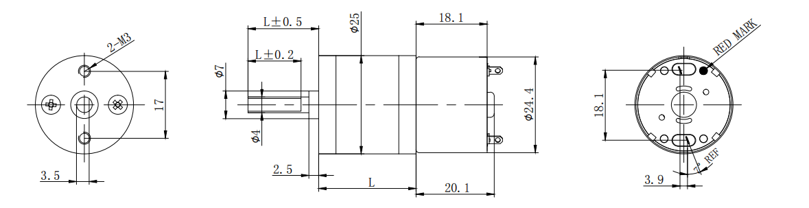 25mm Metal 320 Small Geared Motor Electric Motor Dimensions