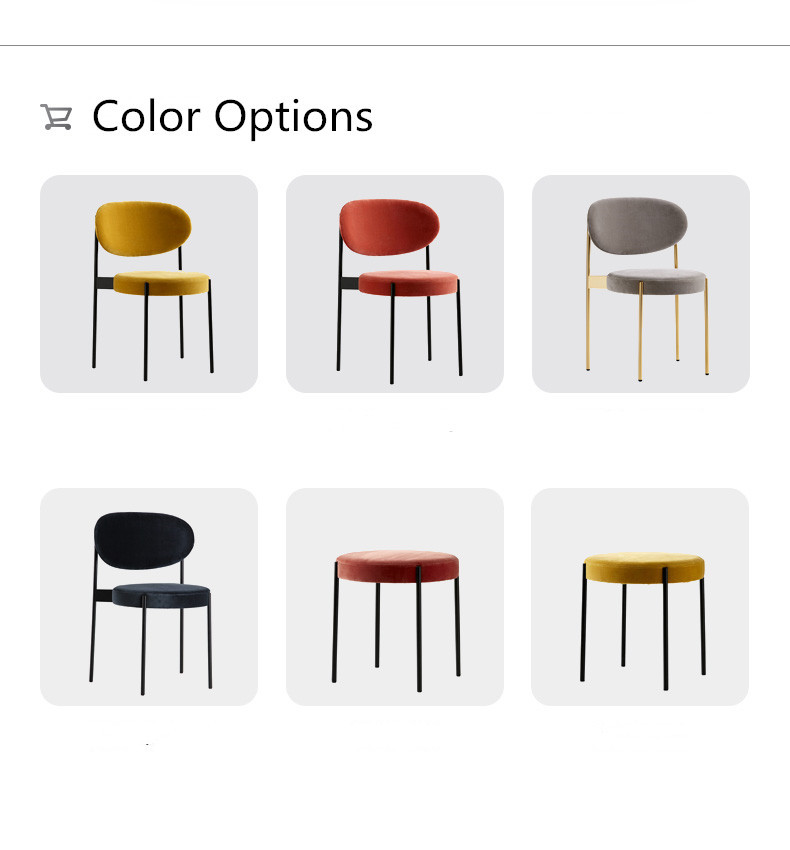 Steel Black Metal Frame Dining Chairs Velvet Cuhsion Cafeteria 37x40x80cm
