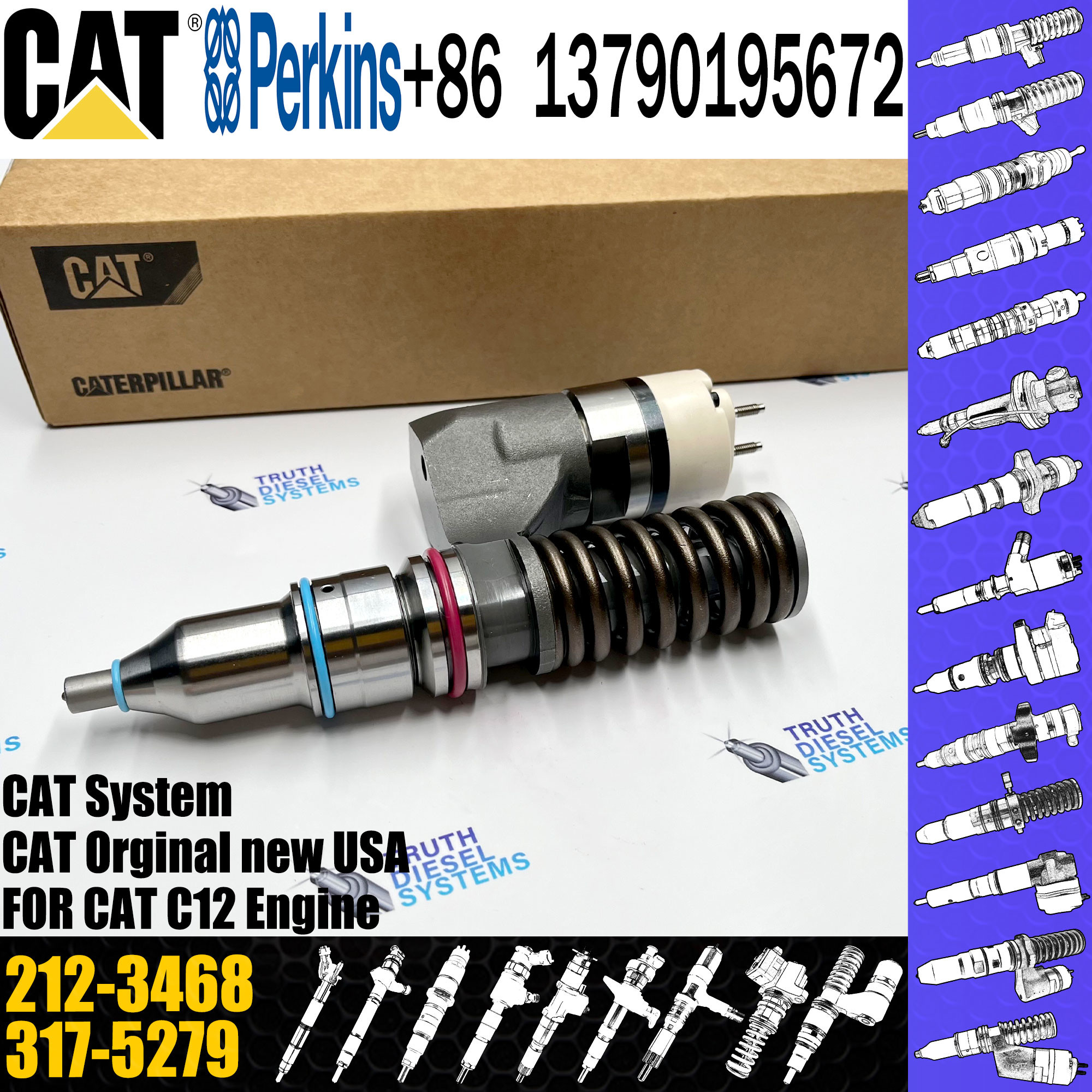 Diesel Engine Fuel Injector 10R-1258 212-3468 166-0149 10R-0961 10R-1258 212-346 For C-aterpiller C12 C10 Engine