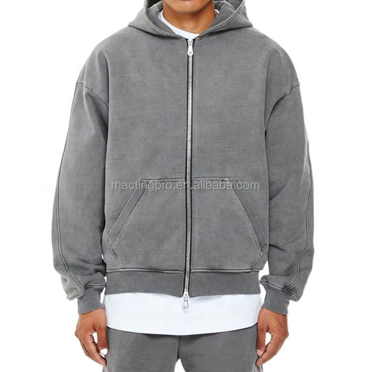 Breathable Custom Logo Men's 100% Cotton Hoodie French Terry Zipper Up Oversized