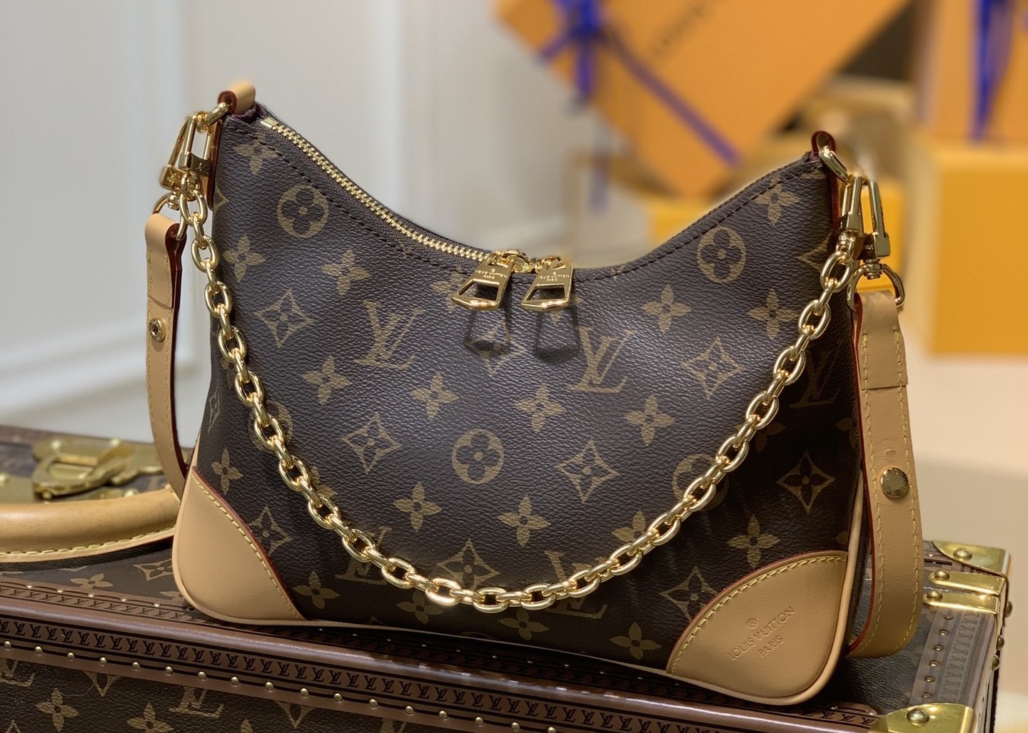 Ladies Odeon Chain 27cm Single Strap Shoulder Handbags Brown