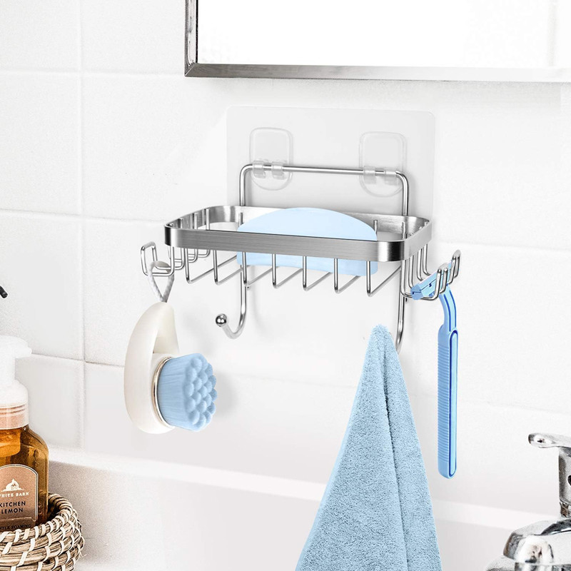 Wall Mounted Square Strong Adhesive Hanging Soap Dish Stainless Steel Soap Basket for Toilet