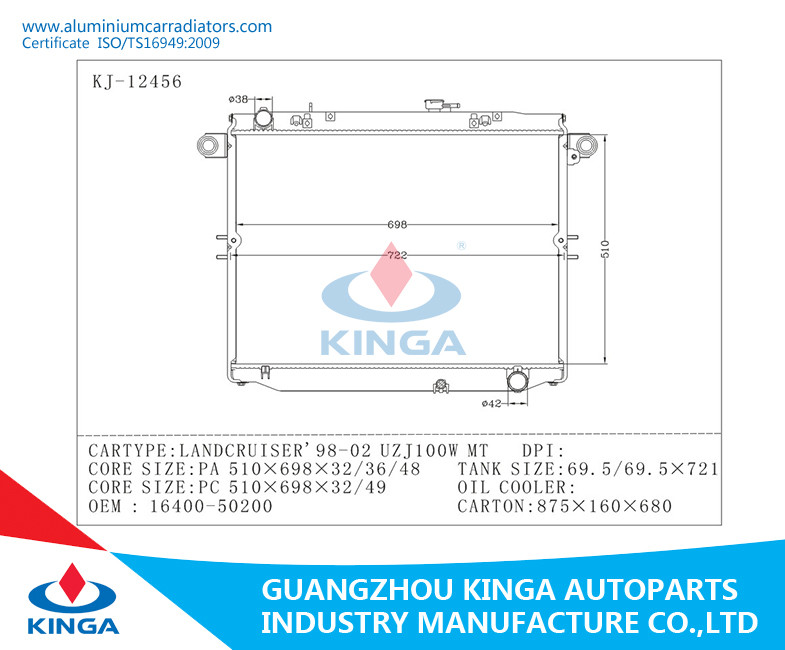 Aluminum Toyota Radiator Core - TOYOTA LANDCRUISER'98-02 UZJ100W