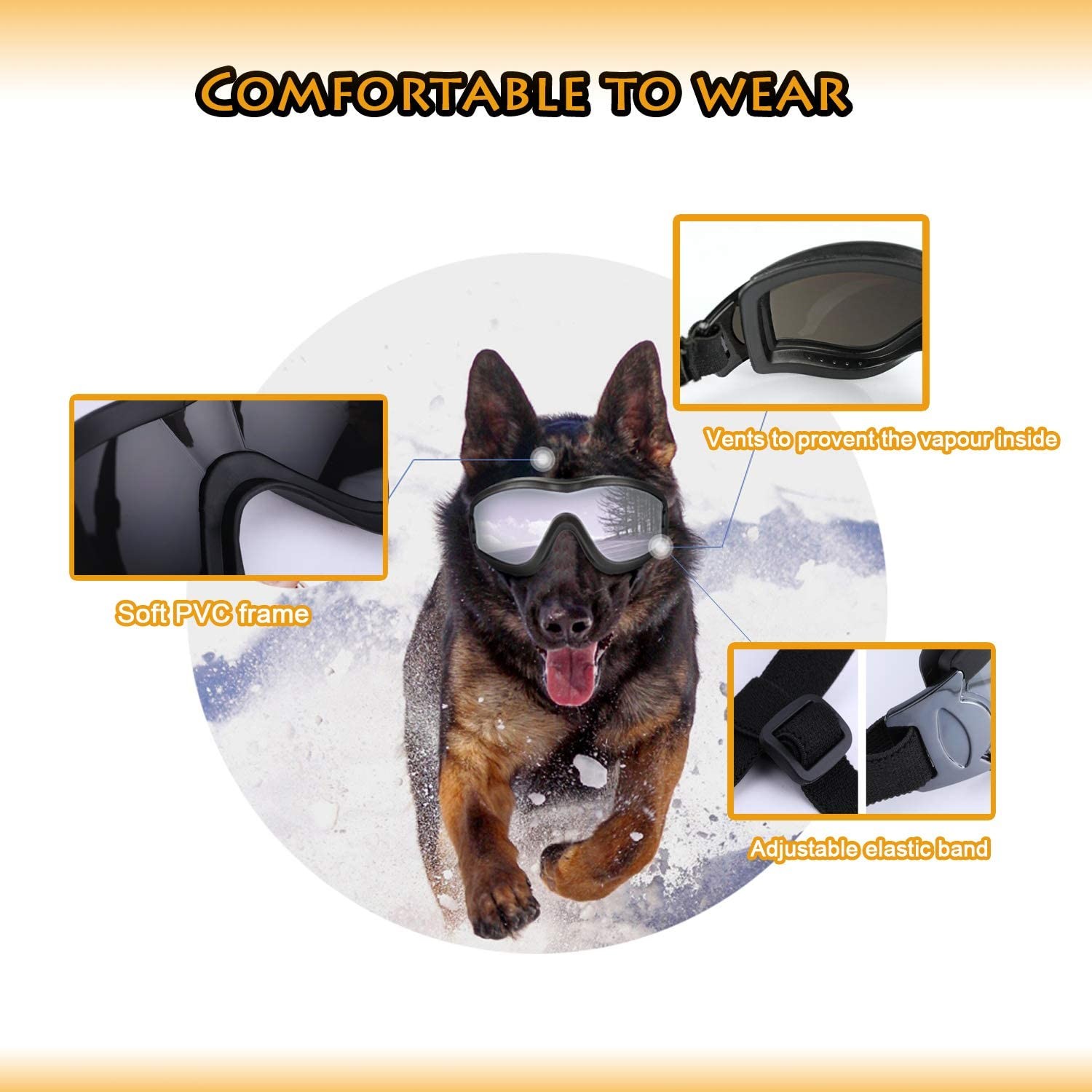 Uv Wind Dust Protection 0.5kg Dog Sunglasses With Adjustable Strap