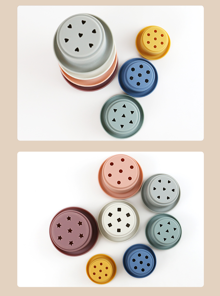 Educational Silicone Stacking Cups For Teething Building Blocks