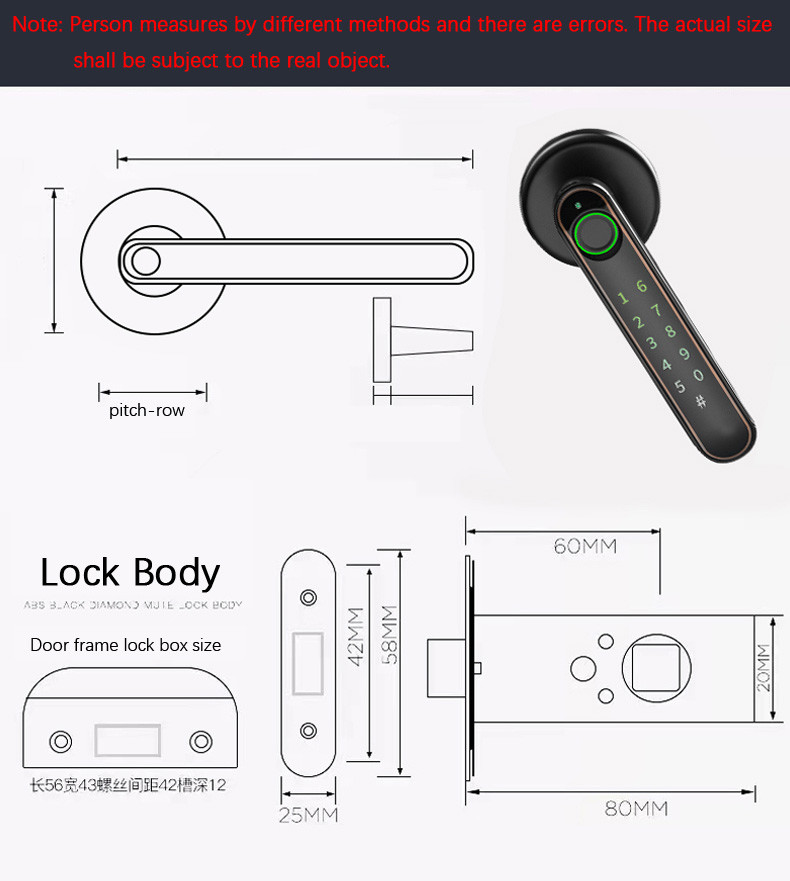 Curved Handle Fingerprint Door Lock Black Color Bluetooth Tuya App