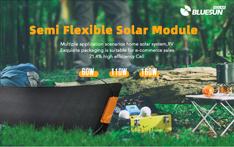 Bluesun Semi-Flexible 48V Solar Panel 250w Flexible 110w 160w 180w Panel for RV Use