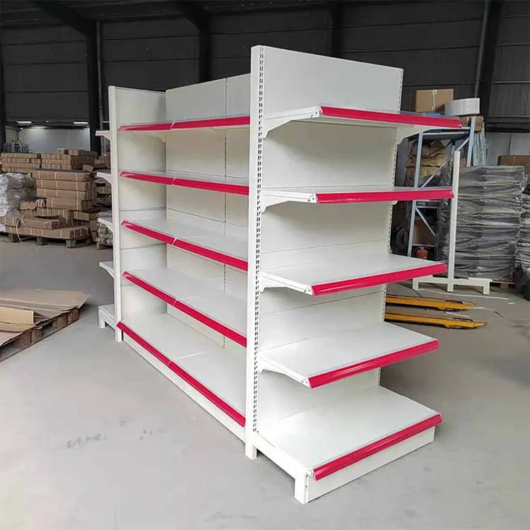 solid practical convenience grocery store white double sided and single display rack supermarket shelf