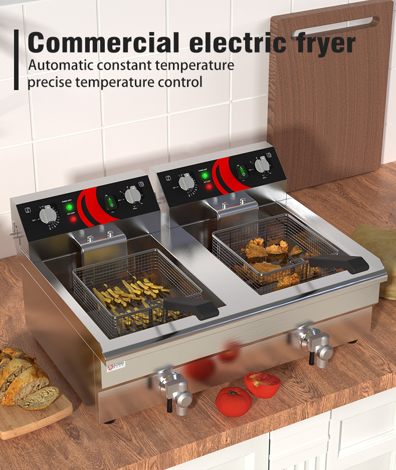 Double 13L 13L Stainless Steel Deep Fryer for Retail and Commercial Applications