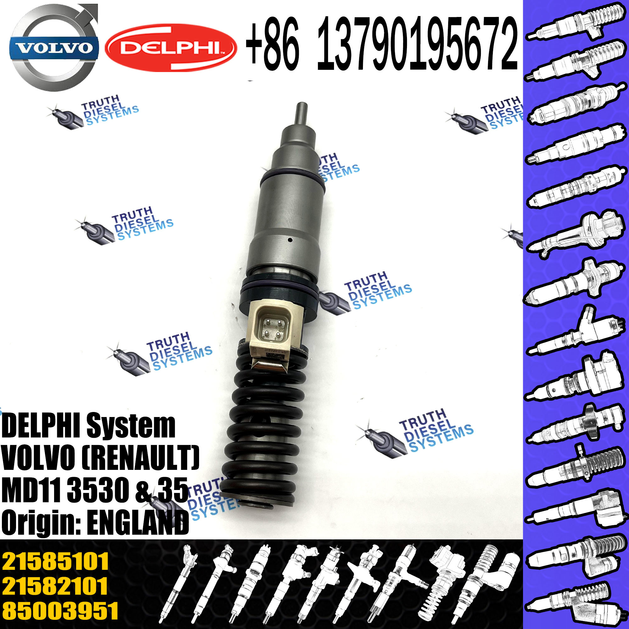 diesel fuel injector nozzle 20747797 BEBE4D12101 21585101 injector for VOL D9B common rail injector 20747797