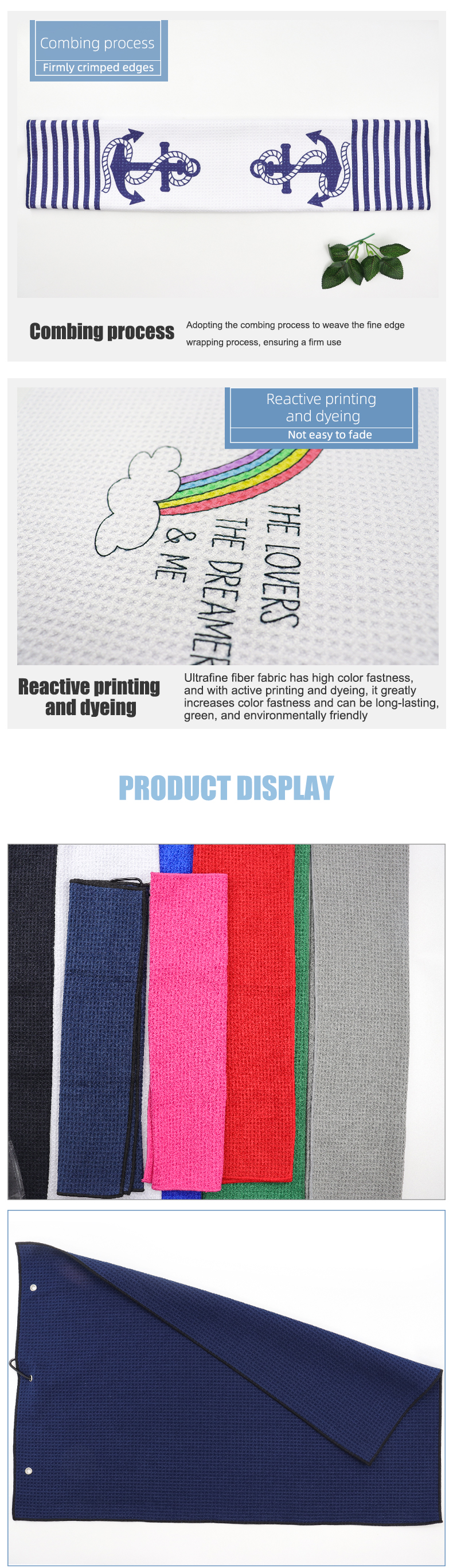 Microfiber All-Season Golf Ball Towel Custom Logo Waffle Golf Towel With Grommet And Ho