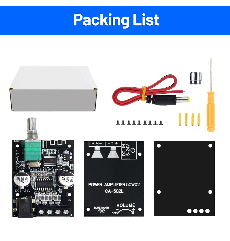 ZK-502L 2.0 Channel Digital Amplifier Board Home Theater HIFI Amplificador with BT5.0 50WX2 Metal Material Stereo Board ZK-502L