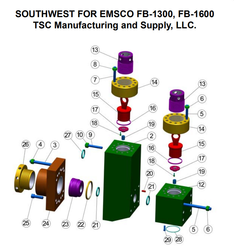 SOUTHWEST 8404-25A FLUID END FOR BOMCO F-1600 MUD PUMP, SOUTHWEST 8404-25A FLUID END FOR HH F1600 MUD PUMP, 12P160