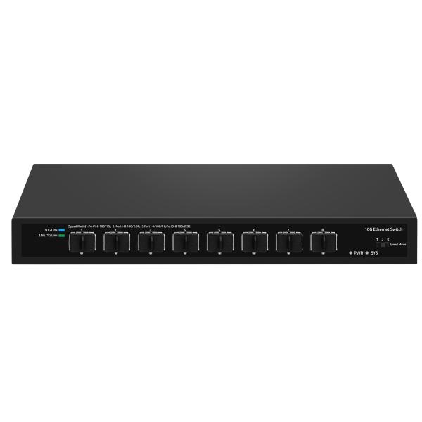 8-Port 10G Unmanaged SFP+ Fiber Switch 1G/2.5G Auto-Adaptive DC12V OEM Available