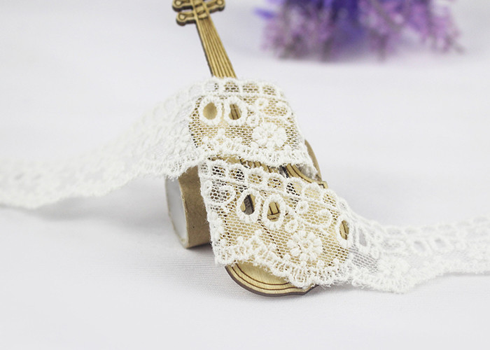 Milk Silk Nylon Eyelet Wedding Lace Trim For Garment , Floral Embroidered Lace Ribbon
