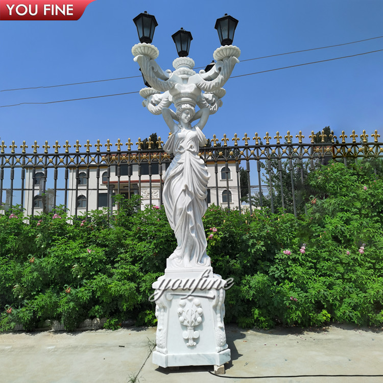 Western Style Lady Sculpture Light Garden Marble Antique Statue Lamp