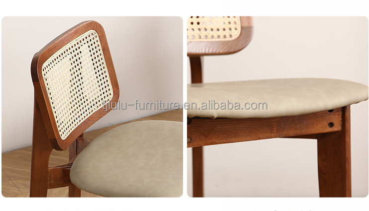 Classical Practical Home Furniture Solid Wood Dining Chair with Rattan Design and Upholstered Seat