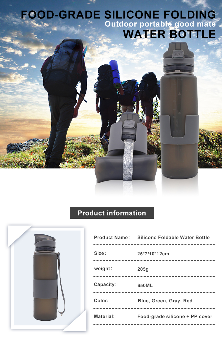 650ML Lightweight Collapsible Silicone Water Bottle