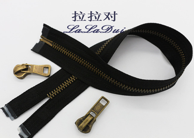 High Polished Metal Purse Double Slider Zipper , Antique Brass Teeth 2 Way Open Ended Zips
