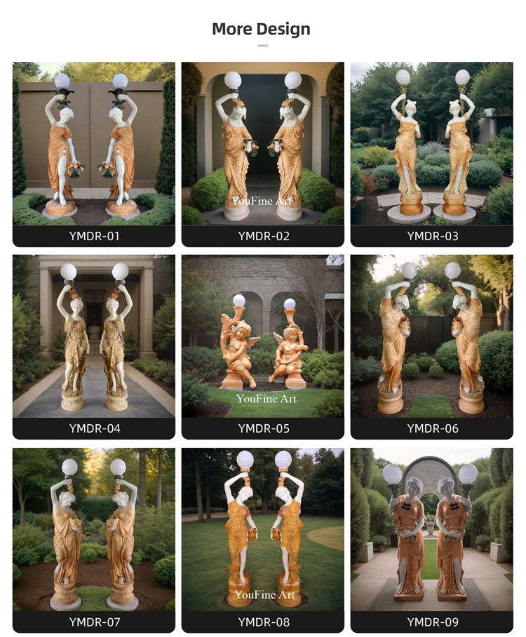 Hand Carved Garden Marble Angel Lamp Statue Outdoor