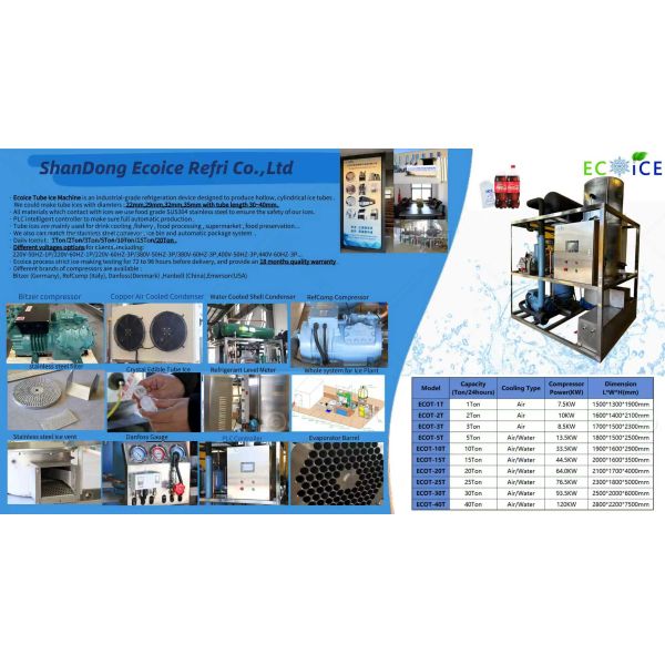 High Technology Ecoice 10 Tons Tube Ice Maker With CE Certificate Industrial Solid Column Ice Making Machine for Bar/Beverage