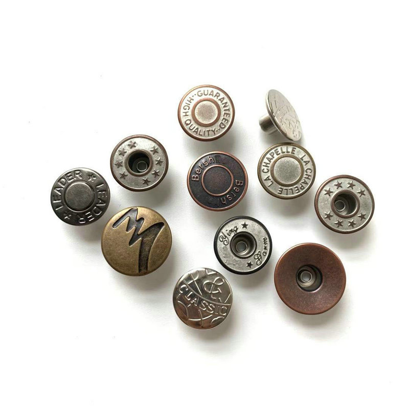 17MM 20MM Customized Engraved Debossed Emboss Logo Metal iron/brass Jean button