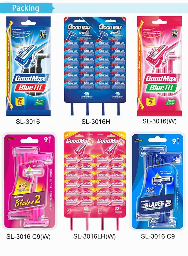 Plastic Handle Twin Blade Disposable Razor 5 pcs/bag Hot Sell (SL-3016L)