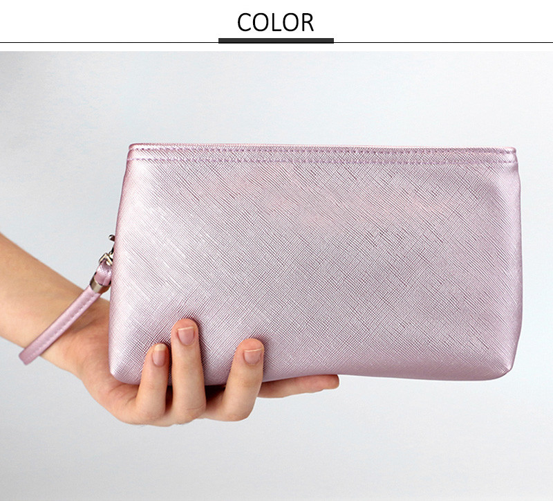 Double Zipper L200mm Water Resistant PU Cosmetic Bag