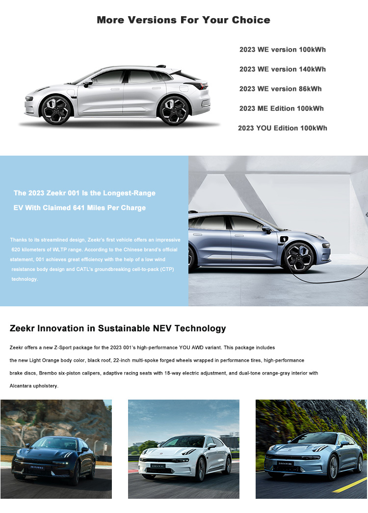Customized Pure Sedan Electric Cars 2023 Multi Function Geely Zeekr 001