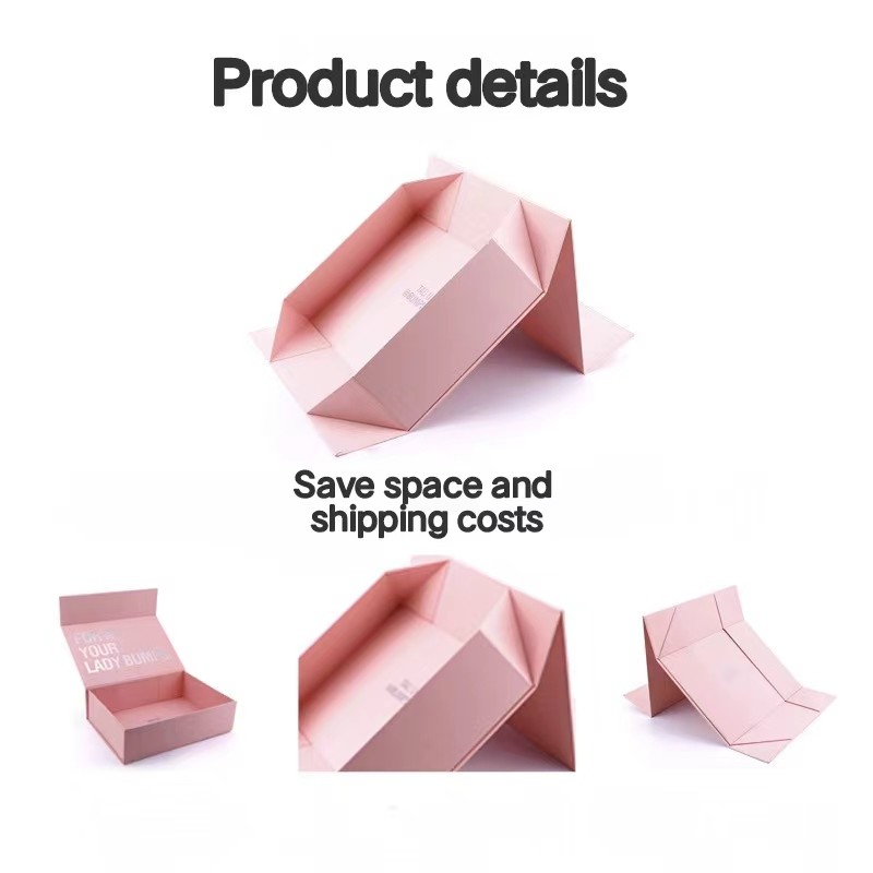Factory Customizable Rigid Packaging Box With Matte Finish And Pink Folding Magnetic Lid Closure