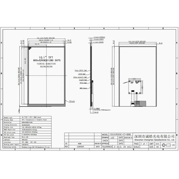 HDMI Display Module 10.1 Inch 800x1280 High Resolution IPS TFT Lcd with Capacitive Touch