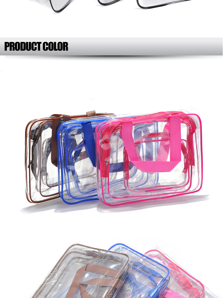 3 pieces makeup pouch travel clear PVC toiletry bag