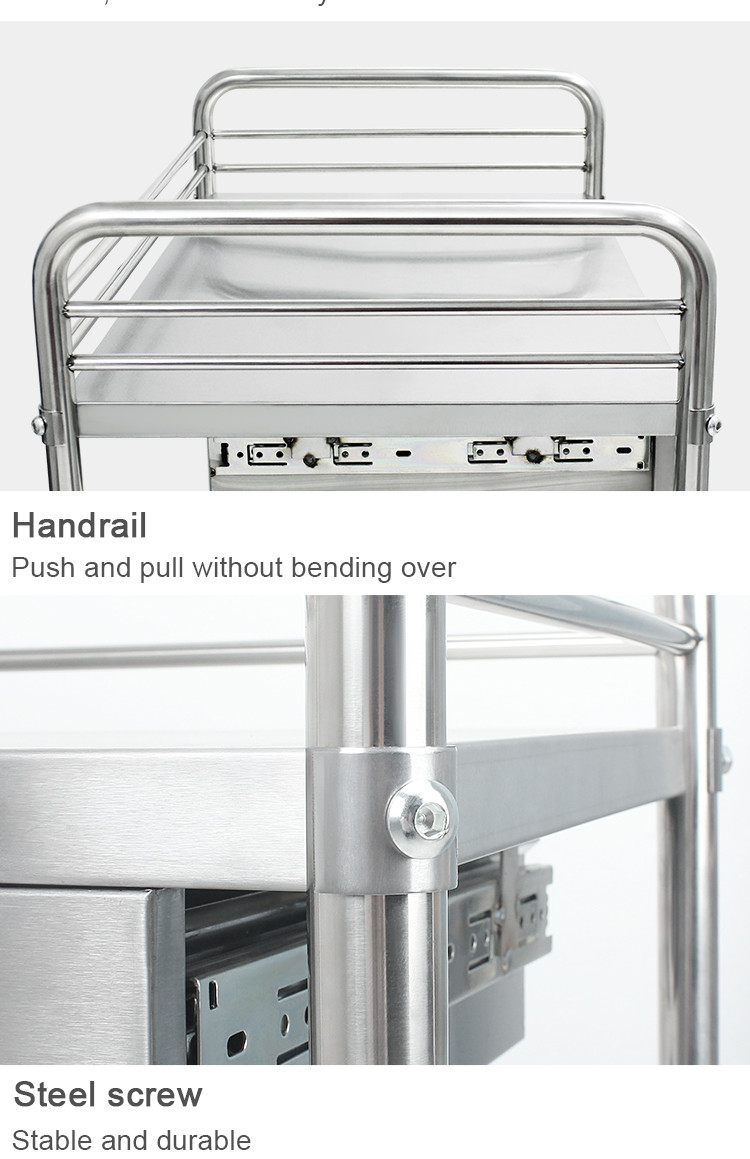 2 Layers 1 Drawer Hospital Stainless Steel Medical Instrument Trolley