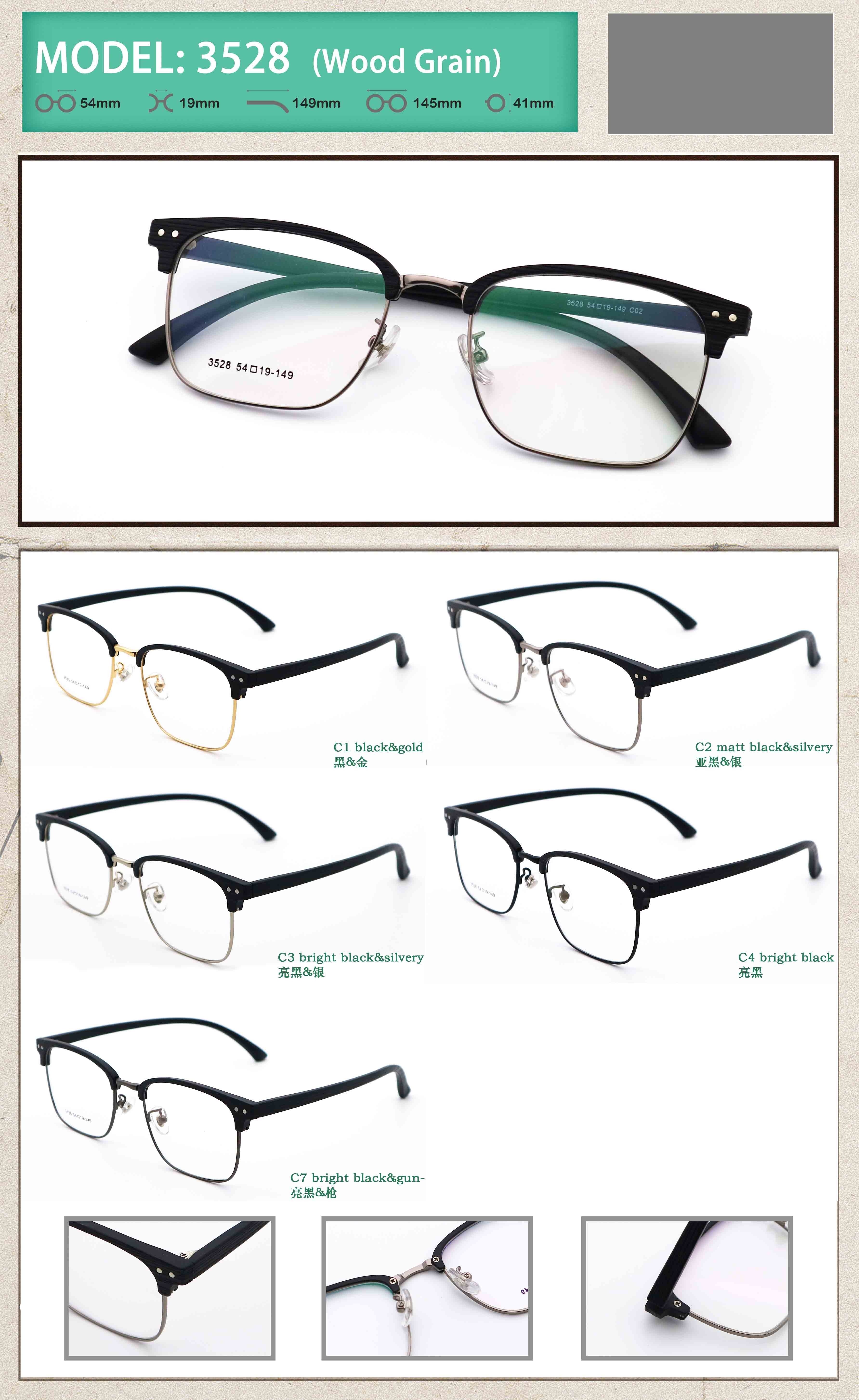 Various Colors Metal Frame Durable TR Material Optical Frame 3528