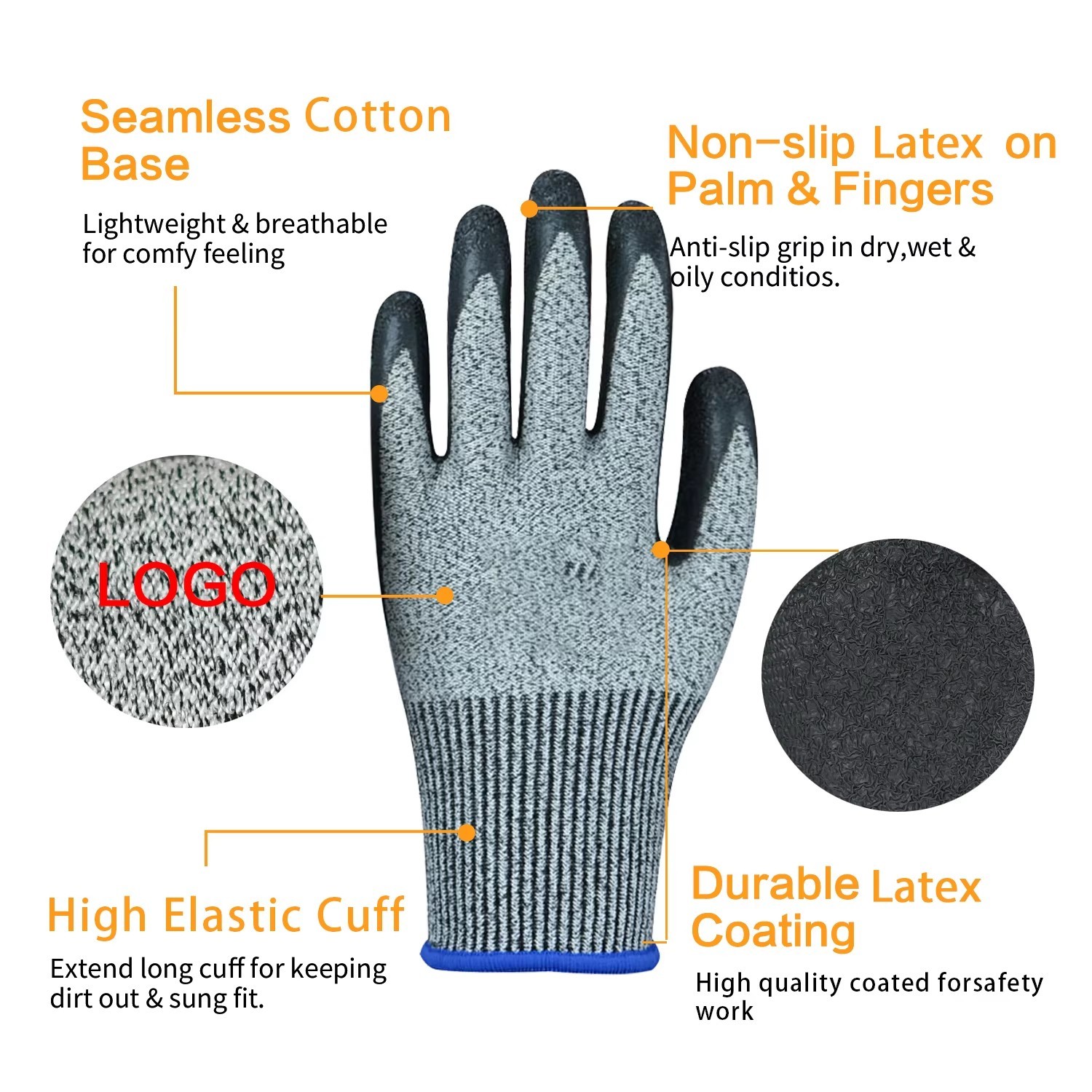 OEM/ODM Polyester Cut Resistant Gloves CE Performance Dipped Gloves