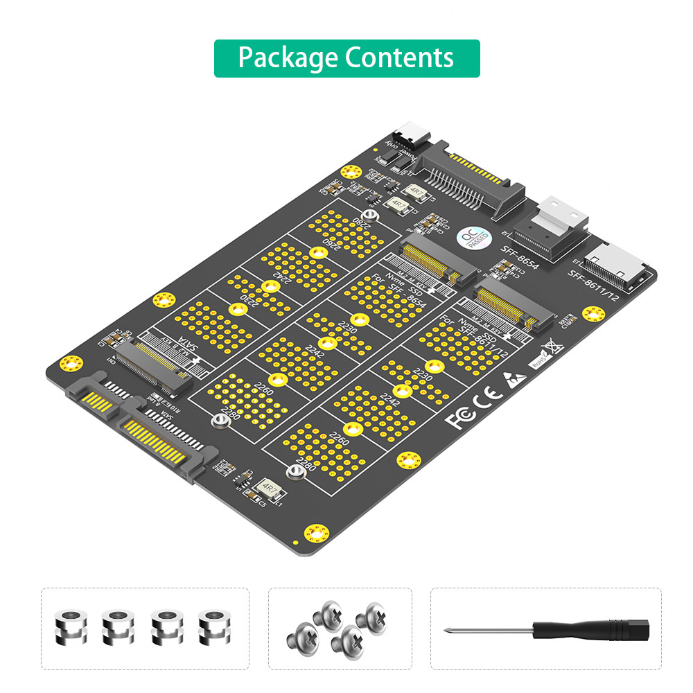3 in 1 Combo M.2(NGFF) NVMe SSD/SATA-Bus SSD to SFF-8611/8612 8654/and SATA Adapter