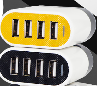 Foldable 4 Port USB Travel Charger , Yellow Portable High Power USB Charger