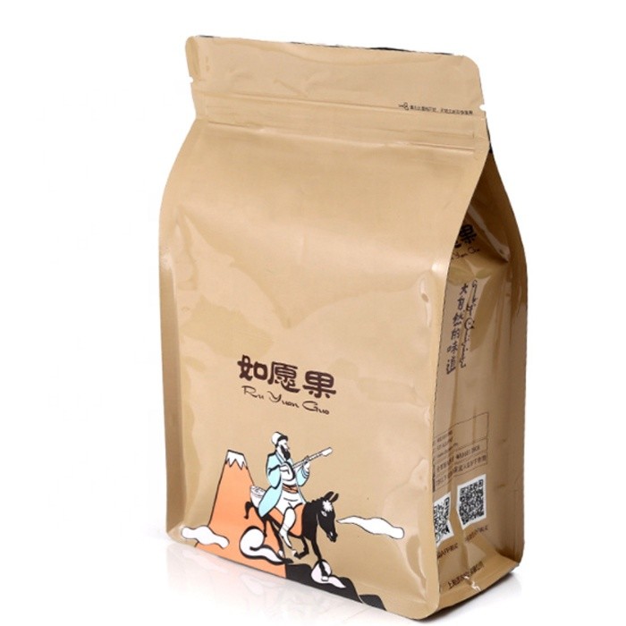 china Factory manufacture Recyclable square flat bottom zipper kraft paper bag for food packaging