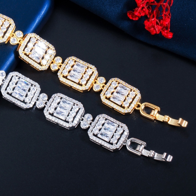 Luxury Stackable Statement Gold Bangle for Women Wedding Cubic Zircon Crystal CZ Dubai Silver Plated Bracelets Bracelet