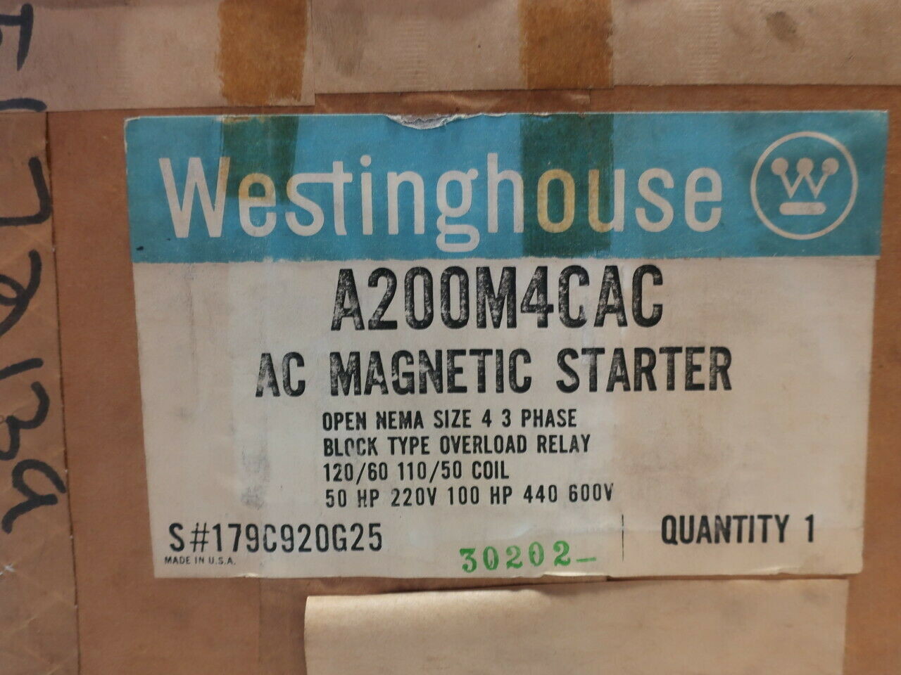 A200M4CAC STARTER OPEN NON-REVERSING 135 AMP 3 POLE 600 V 120 VAC COIL