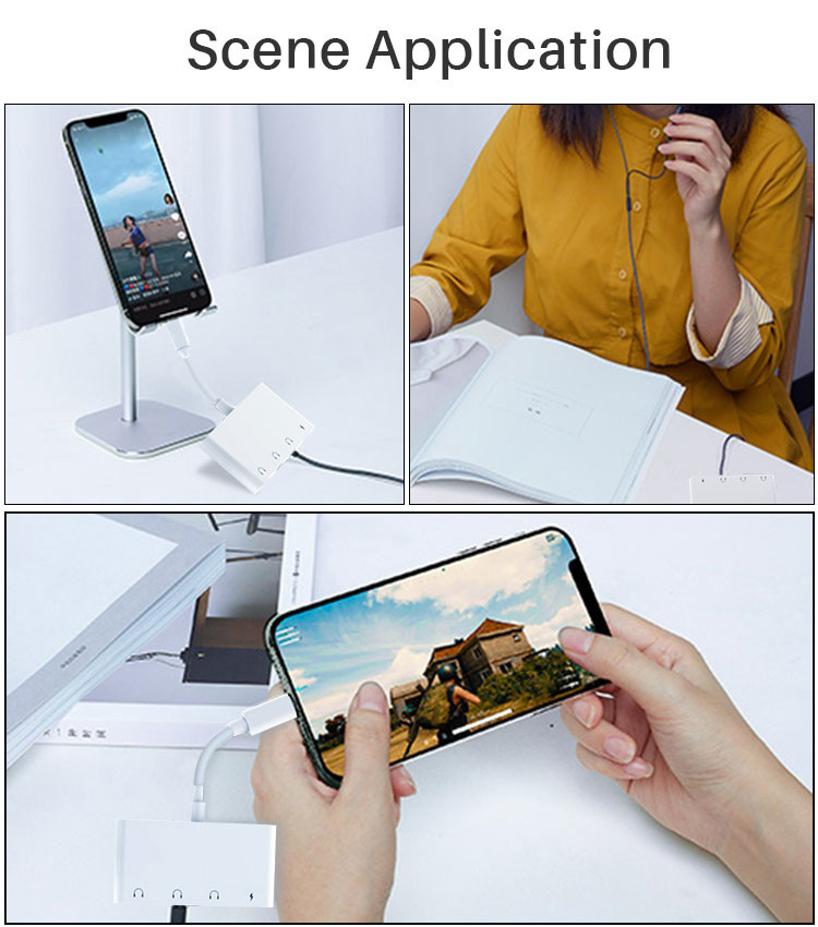 4 In 1 3A Iphone Charge And Headphone Splitter with Dual 3.5mm Jack