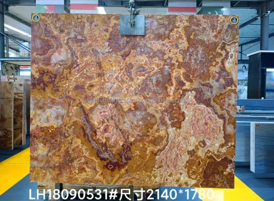 Polished Translucent Natural Tiger Red Onyx Marble for Modern Backlit Jade Hotel Design