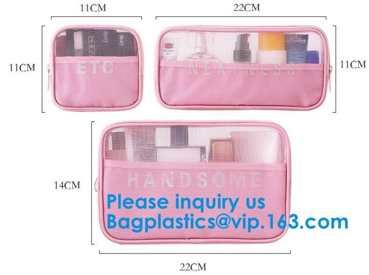 Black Nylon Mesh Makeup Cosmetic Bag / Small Nylon Mesh Make Up Cosmetic Bag,Mesh Cosmetic Bag Neceser Toiletry Organize