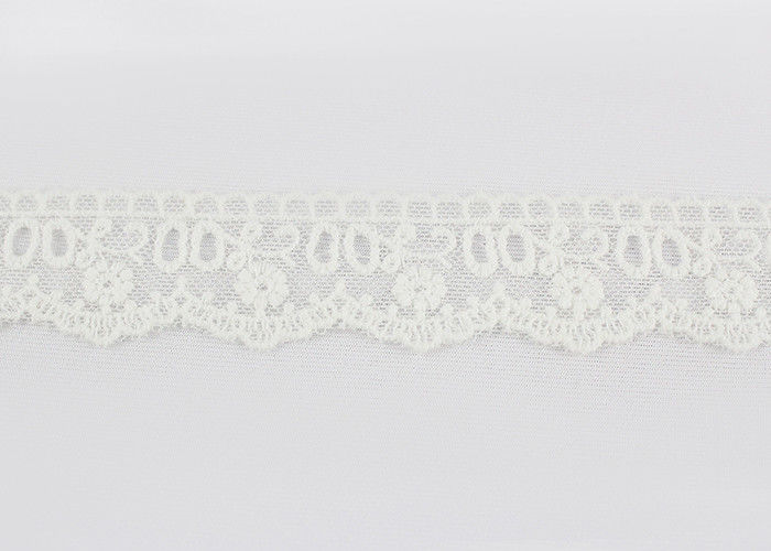 Milk Silk Nylon Eyelet Wedding Lace Trim For Garment , Floral Embroidered Lace Ribbon